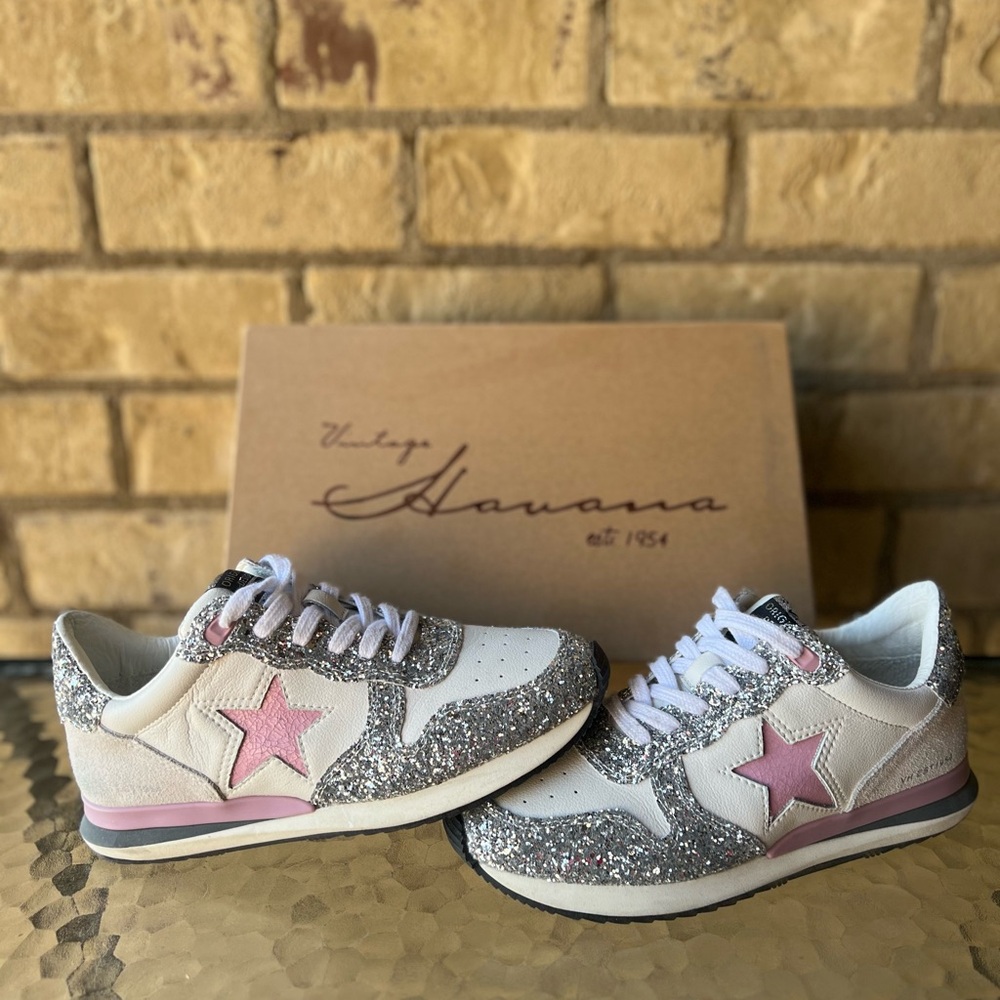 Vintage Havana Silver Glitter Sneakers with Pink Star